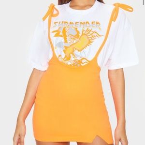 neon orange dungaree skirt